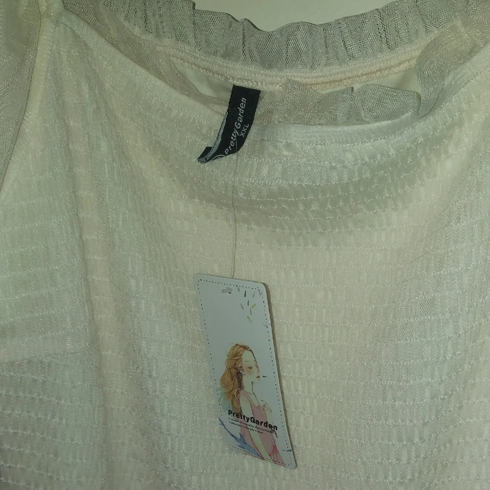 Chic Cream Maxi Dress with Puff Sleeves B19 - Picture 2 of 7